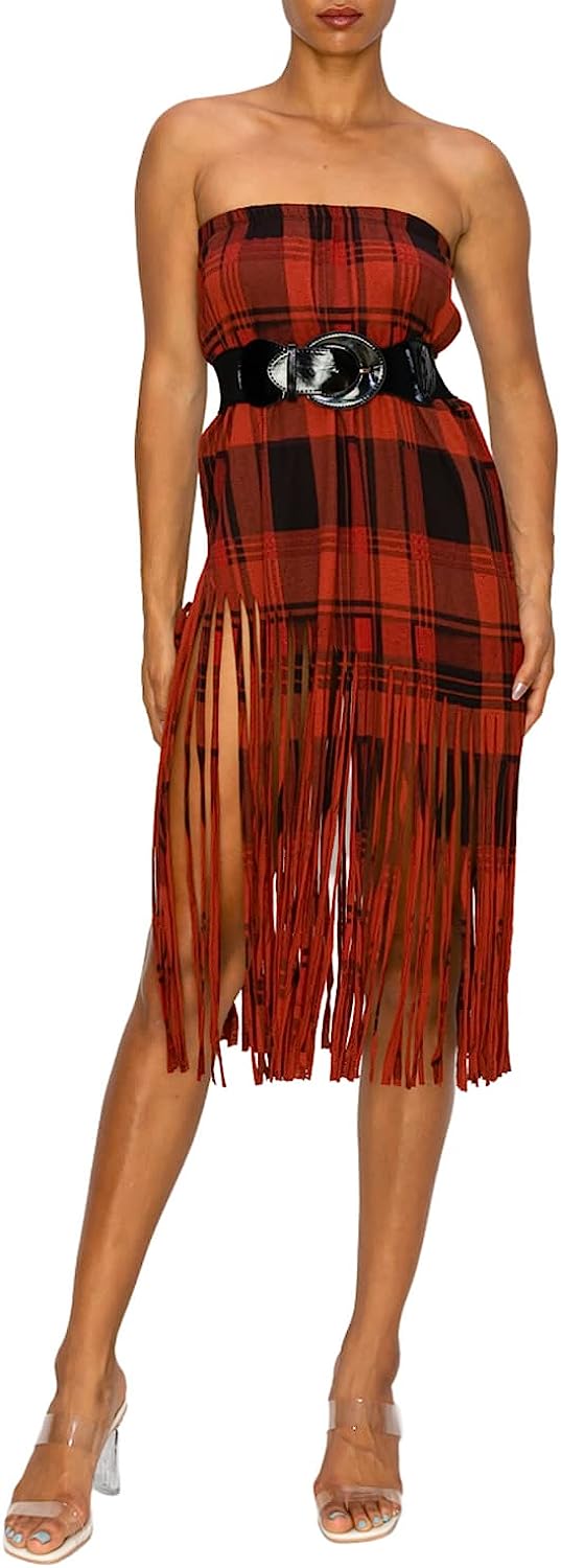 EUNANARA Women’s Asymmetrical Fringe Skirts – High Waisted Elastic Waist Printed Boho Stretch Casual Midi Skirt Made in USA - Image 5